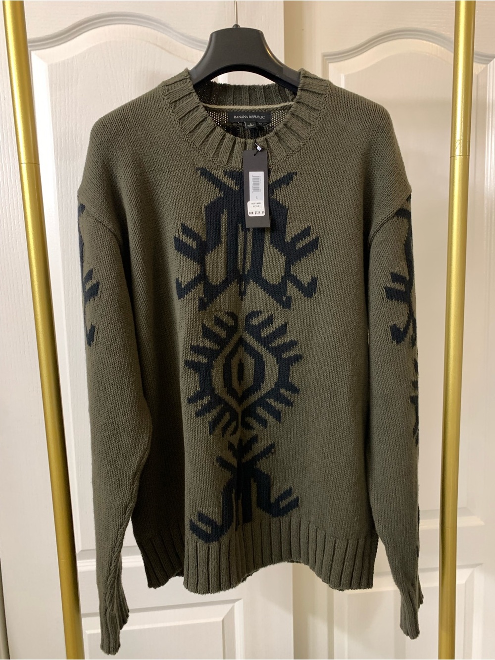 Banana Republic Earthen Green and Black Patterned Crewneck Sweater - Unisex